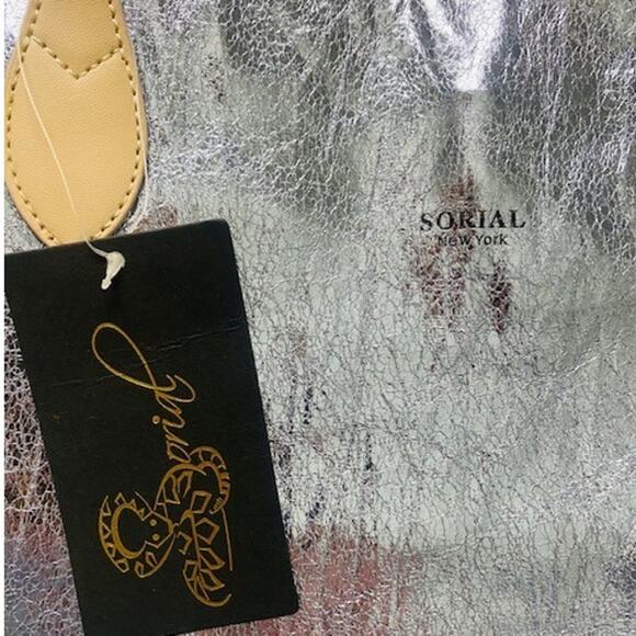 Sorial Holiday Tote Light Blue Vegan Leather Metallic Glazed Shopper Bag NWT - Picture 3 of 9